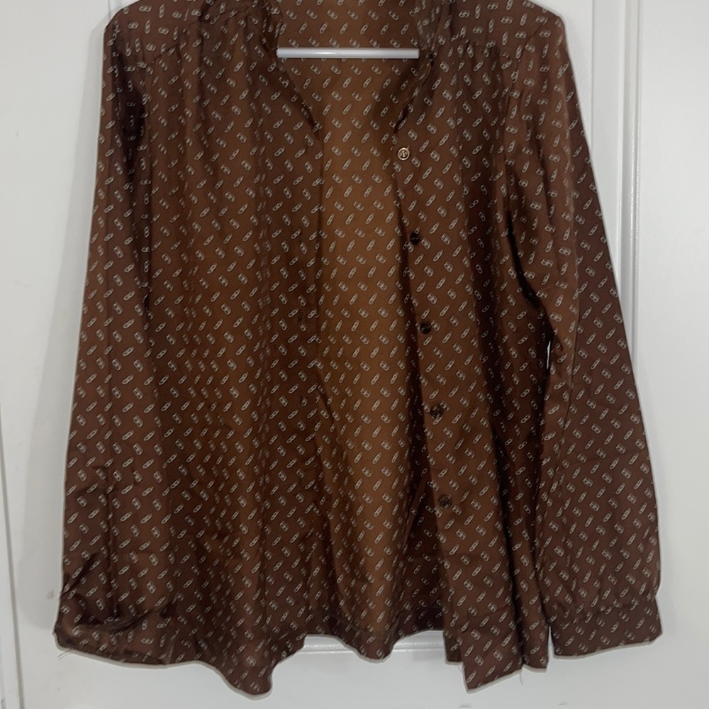 Brown chain link button up blouse